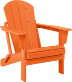 WO Home Furniture Laguna Folding Adirondack Chair, HDPE Patio Chair, All Weather Use Fire Pit Chair for Outdoor Garden, Backyard, Deck, Pool, Orange