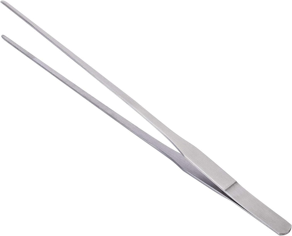 OIIKI Stainless Steel Polished Extra-Long 10.6 inch Tongs Tweezers | Long Tweezers with Precision Serrated Tips for Garden, Kitchen, Indoor & Outdoor
