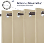 PureFit Outdoor Curtains for Patio Waterproof Weatherproof, UV Resistant Outside Curtains for Gazebo, Front Porch, Pergola, Sun Blocking Privacy Curtain, 52W x 95L inch, Set of 2, Beige