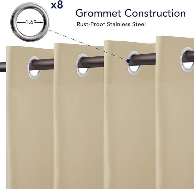 PureFit Outdoor Curtains for Patio Waterproof Weatherproof, UV Resistant Outside Curtains for Gazebo, Front Porch, Pergola, Sun Blocking Privacy Curtain, 52W x 95L inch, Set of 2, Beige