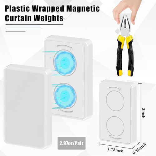 36pcs Outdoor Curtain Weights, Plastic Wrapped Magnetic Drapery Weights, Waterproof Heavy Duty Curtain Magnets for Heavy Wind Outside, Shower Curtain, Tablecloth, Flag (White)