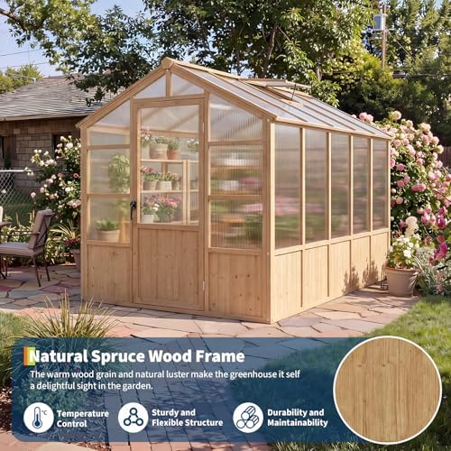 heavy duty walk-in wooden greenhouse kit, 4mm polycarbonate, close-up detail