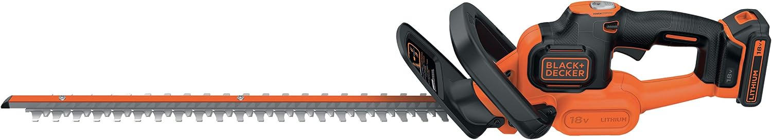 Black+Decker Akku Heckenschere (mit Antiblockierfunktion, Schnell-Ladegerät und hohem Bedienkomfort – 18mm Schnittstärke Zum Schneiden mittelgroßer Hecken – 18V – 2,9kg Leicht) GTC18502PC