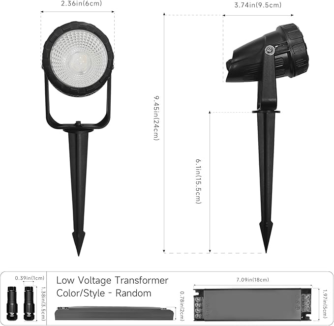 Low Voltage Safety Landscape Lights Outdoor: 7W 840LM LED Landscape Lighting with Connectors & Transformer for Tree Garden Yard Pathway | 24V Warm Yellow 3000K Spotlights | IP65 Waterproof | 24 Pack
