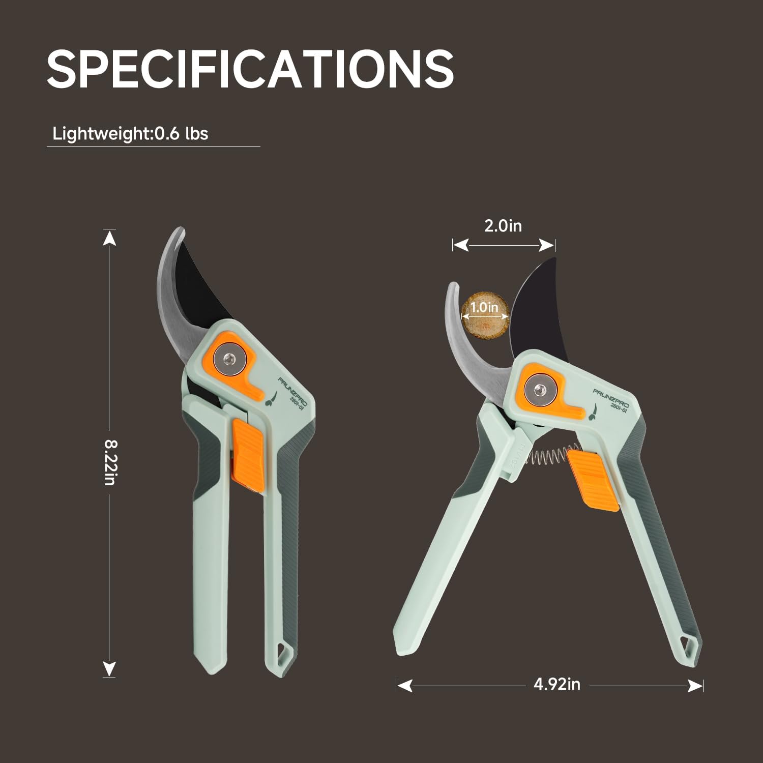 PrunePro® 8.2" Pruning Shears Ultra Sharp Lightweight Bypass Plant Clippers | German Stainless Steel Adjustable Handle Width Ergonomic Small Hands Arthritis Friendly Effortless Cut Up to 1" Garden Tools