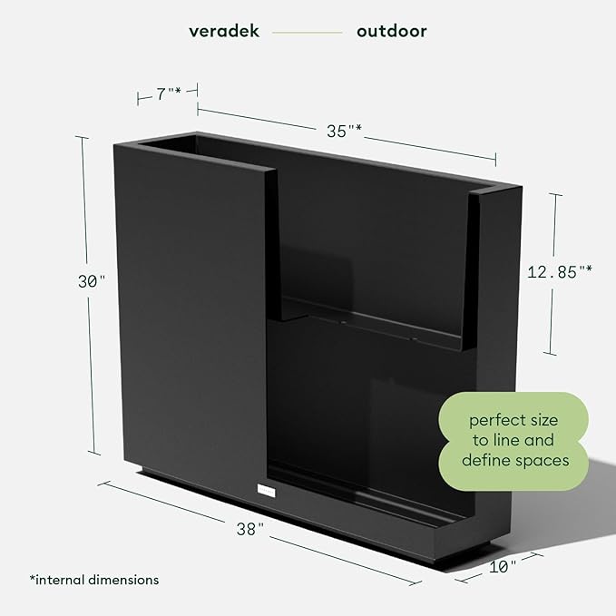 Veradek Block Series Span Plastic Planter - Tall Rectangular Planter for Indoor or Outdoor Patio/Porch | Durable All-Weather with Removable Insert Bucket | Modern Design for Plants, Flowers, Garden