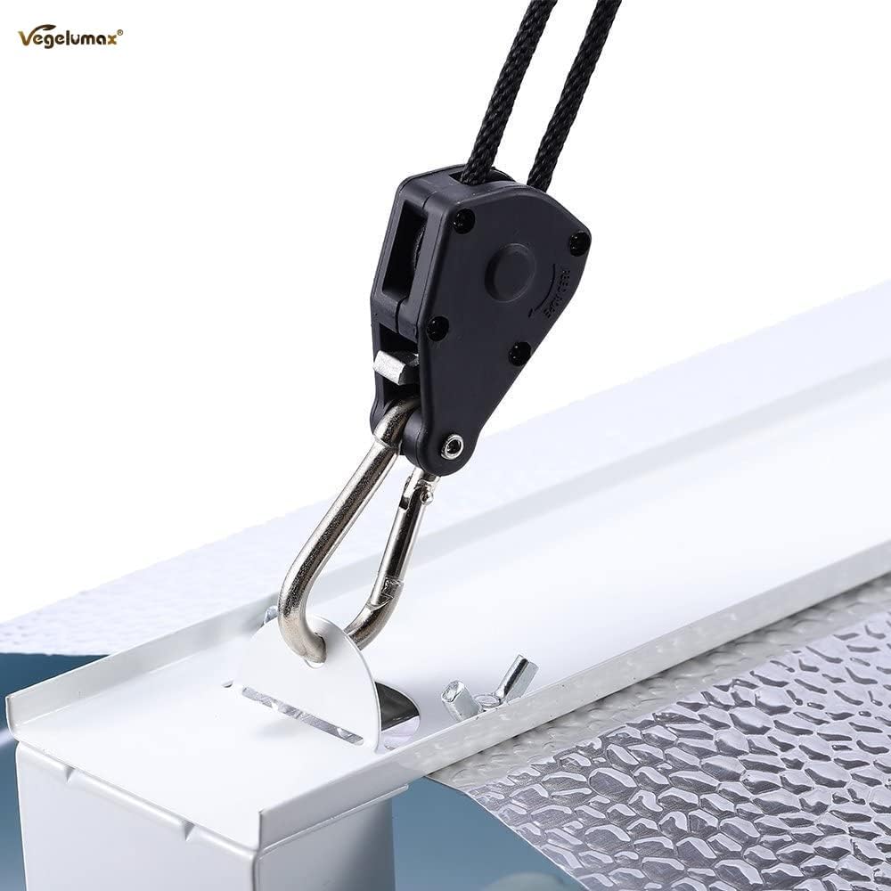 1/8Inch Heavy Duty Adjustable Rope Clip Hanger Reinforced Metal Internal Gears for Growing Light Fixtures,Various Tie-Down Uses,Loose-Proof Design,8ft Long,150lbs Weight Capacity,Black,1Pair