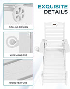 Ciokea Lounge Chair Outdoor, Oversized Chaise Lounge Chair with 5 Positions, HDPE, Patio Lounge Chair with Wheels & Cup Holder for Pool, Deck, Poolside, White