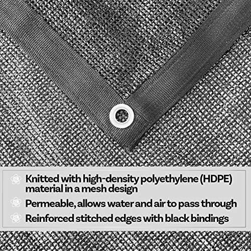 40% sunblock shade cloth with grommets - garden, side view
