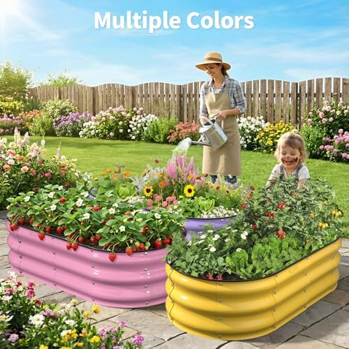 kesfitt raised garden bed, 4x2x1 ft galvanized steel, front angle view