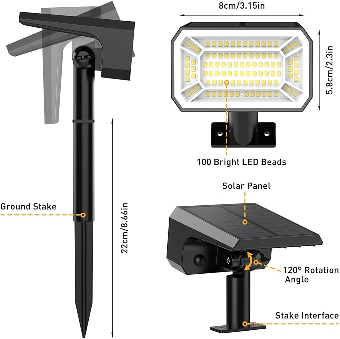 Solar Spot Lights Outdoor Waterproof IP65, [8 Pack/100 LED/4 Modes] 2-in-1 Solar Landscape Spotlights, Auto On/Off High Lumens Spot Lights for Yard Garden Pathway(Cool White)