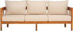 SAFAVIEH Outdoor Collection Owen Acacia Solid Wood Natural/Taupe Cushion 3-Seater Sofa