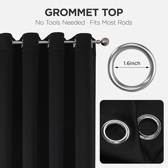 Joydeco Blackout Door Curtain for Doorway Privacy 72 Inches Long, Grommet Closet Curtain for Open Closet, Room Divider for Bedroom Living Room (Black, 52Wx72L, 1 Panel)