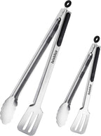 16-inch & 12-Inch Grill Tongs for Cooking BBQ Heavy Duty Extra Long Grilling Tongs, Premium Set 2 pack