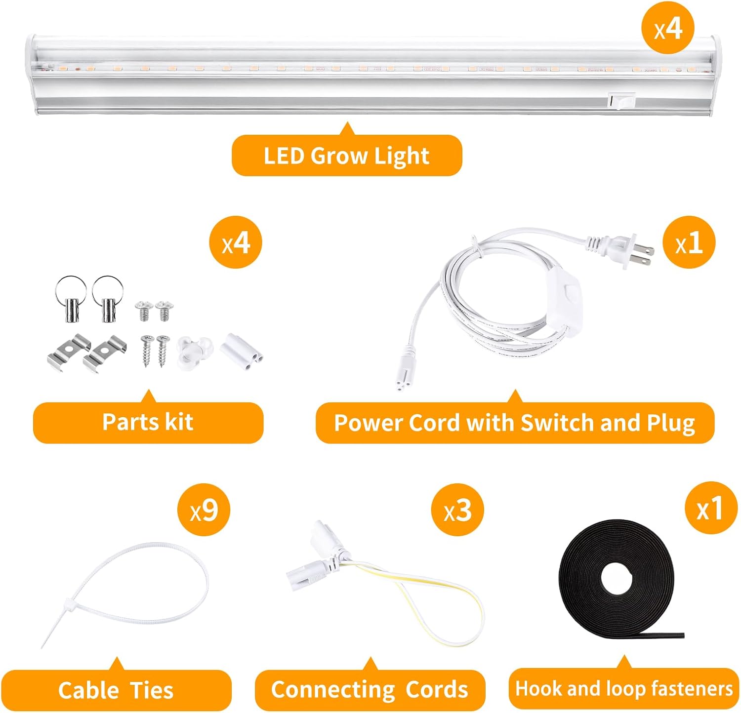 T5 1FT 0.3M 6W×4 Warm Light 3000K Grow Light Tubes,Full Spectrum LED Grow Lights,6W Energy Efficient,Plug & Play,for Hydroponics/Soil Seedlings Vegetables Herbs Flower (4 Packs)