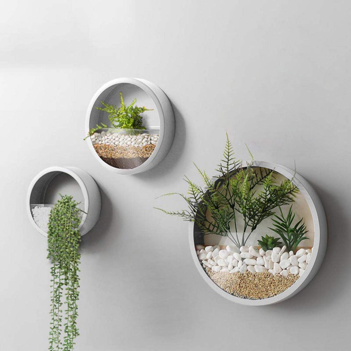 set wall planters,modern round glass wall planter succulent, main product view
