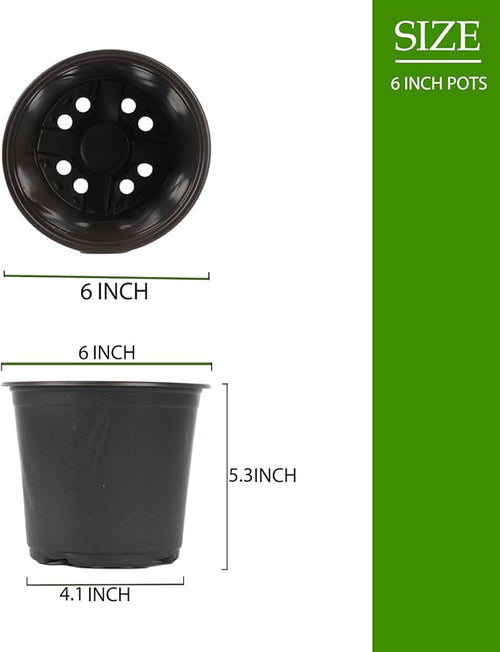 100 Packs 6 Inch Nursery Pots, 4 5 6 Inches Plastic Nursery Pots for Plants with Drainage Holes, Seed Starting Garden Pots of Flower Plant Container for Succulents, Transplanting (100, 6 Inch)
