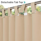 NICETOWN 2 Panels Patio Outdoor Curtainss 95 inch Long Waterproof for Exterior Space, Home Fashion Thermal Insulated with Detachable Tab Top Room Darkening Drapes for Cabana, 84" W, Biscotti Beige