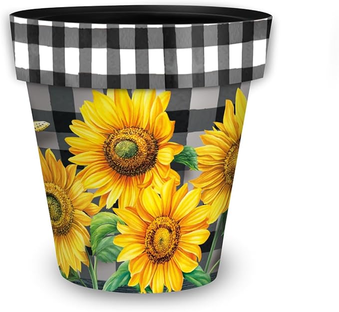 Briarwood Lane Checkered Sunflowers Decorative Medium Planter