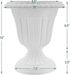 Arcadia Garden Products PL20WW Indoor/Outdoor Classic Traditional Plastic Urn Planter, Whitewash, 10" x 12", White Wash