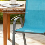 MAMIZO Patio Dining Chairs, Stackable All Weather Teslin Chair, Heavy Duty Outdoor Breathable Chairs Set, w/Armrests, Upgraded Chair FeetW/Strenthened Iron Spacers, 330 LBS (6, Turquoise Blue)