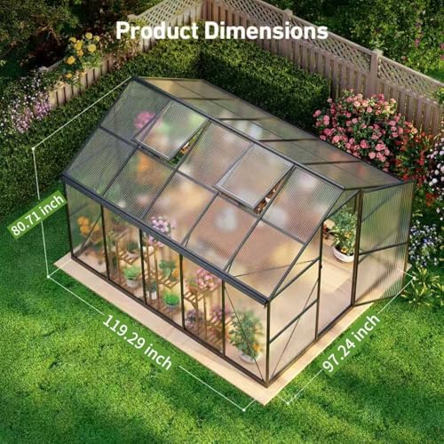 8x10 ft greenhouse with hygrometer, windproof warm plant shown in use