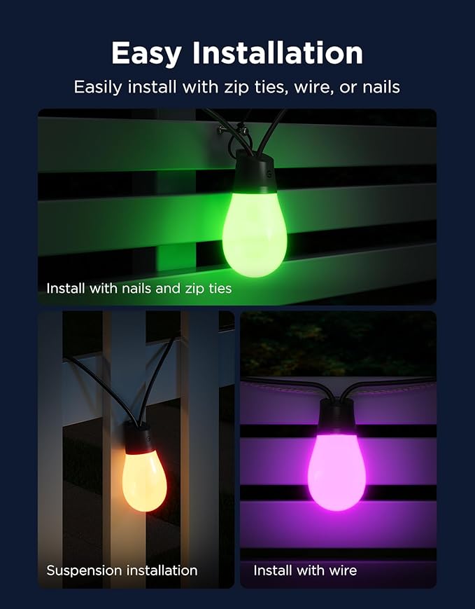 Govee S14 Bulb Outdoor String Lights 2, 144ft RGBIC Smart Warm White Outdoor Lights with 15 LED Bulbs, 111 Scene Modes for Outdoor Decor, IP66 Compatible with Alexa, Google, Matter, APP Control