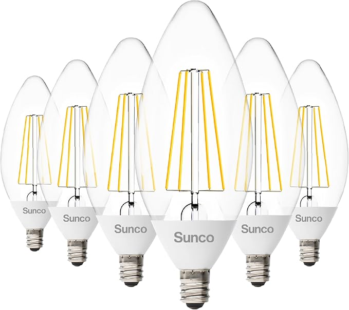 Sunco 6 Pack Dusk to Dawn LED Outdoor Light Bulb B11, Edison Filament Candelabra Bulbs for Porch Lighting, 500 LM, 5W (40W Equivalent), 3000K Warm White, E12 Base, Photocell Sensor UL