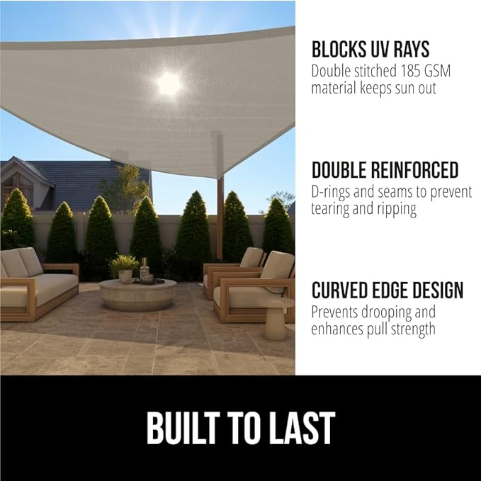 GORILLA GRIP Heavy Duty Sun Shade, UV Protection Fade Tear and Rust Resistant Triangle Sunshade Canopy, Curved Edges Blocks Sunlight, Breathable Sail, Outdoor Patio, Lawn Garden Graphite