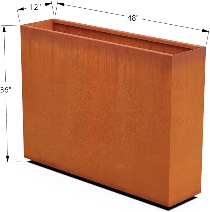 Plantercraft Large Rectangular Planters for Outdoor Plants - 48x12x36 Inch Corten Steel Planter, Extra Large Outdoor Planter Box for Patio Privacy Screen, Metal Planter Rectangle