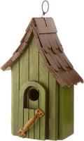 Glitzhome Birdhouses for Outdoors, Green Hand Painted Garden Wooden Bird House with Single Roof Hanging Bird House for Outside