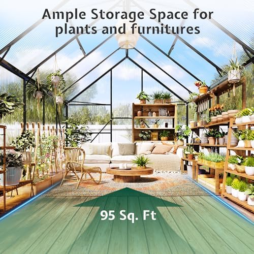 jocisland 8x12ft polycarbonate greenhouse, heavy duty aluminum frame showing dimensions