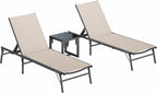 Amopatio Outdoor Lounge Chairs Poolside Chaise Lounge for Patio Set of 2 | with Side Table Foldable Stackble Fully Assembled Weather Resistant 5-Position Adjustable Backrest 400LBS Capacity