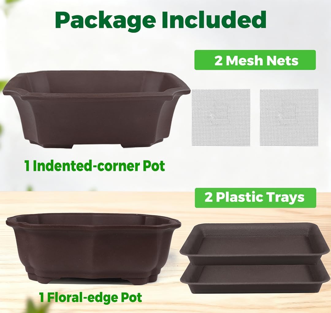 muzhi 2 pack 8" unglazed ceramic bonsai tree, side view