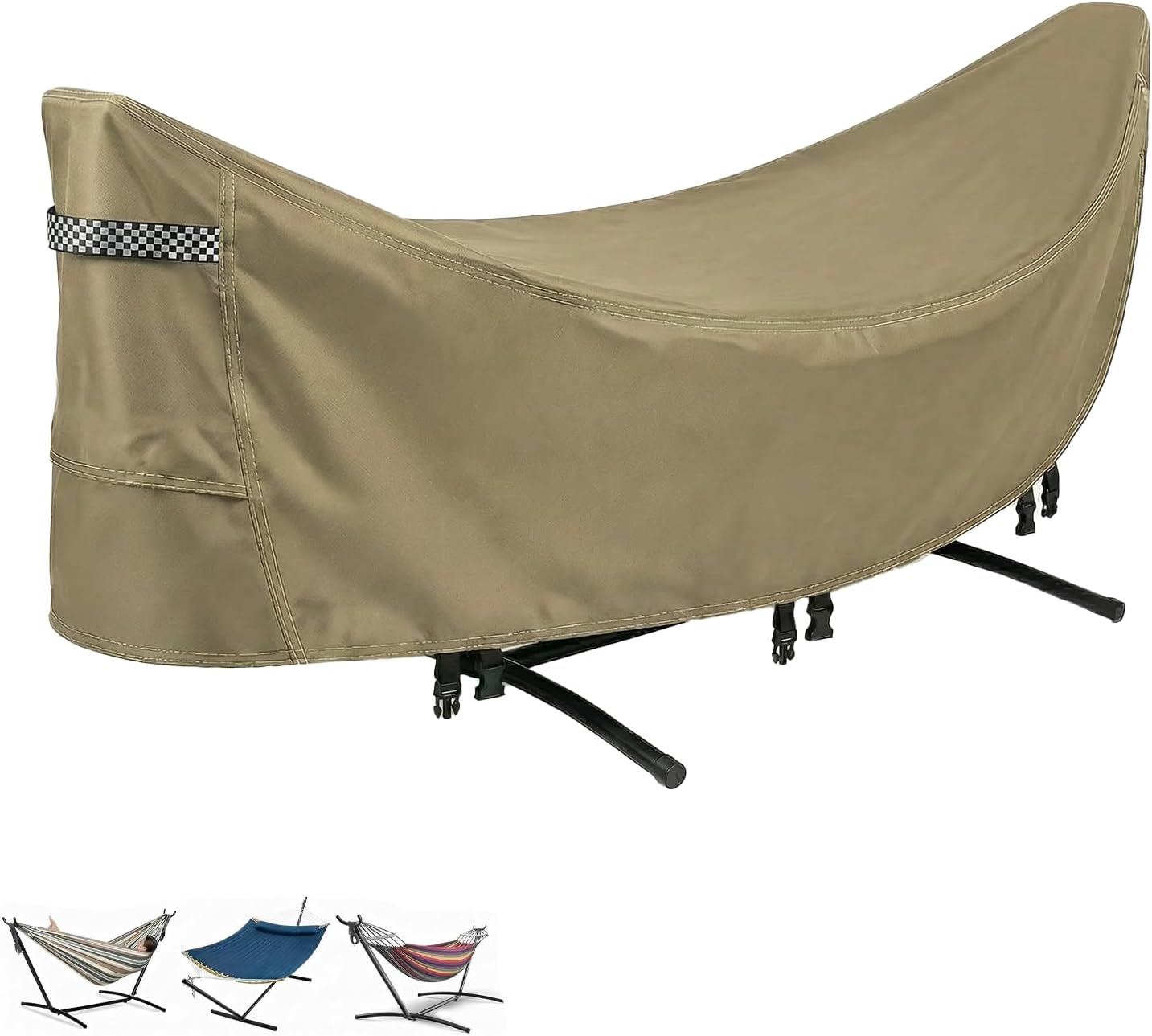 Deosk Hammock Cover Waterproof & Windproof Hammocks Covers-Heavy Duty 420D Oxford Fabric Hammocks Stand Protective Covers With Adjustable Drawstring, Buckles, Handle, Universal Size(Khaki)