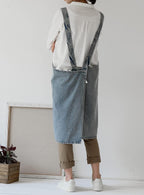 Denim Cotton Canvas Cross Back Aprons Solid Color Shop Kitchen Garden Square Smock for Women Girls with Pockets