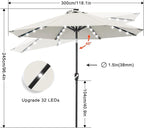 ABCCANOPY 10FT Durable Solar Led Patio Umbrellas with 32LED Lights (Light Beige)