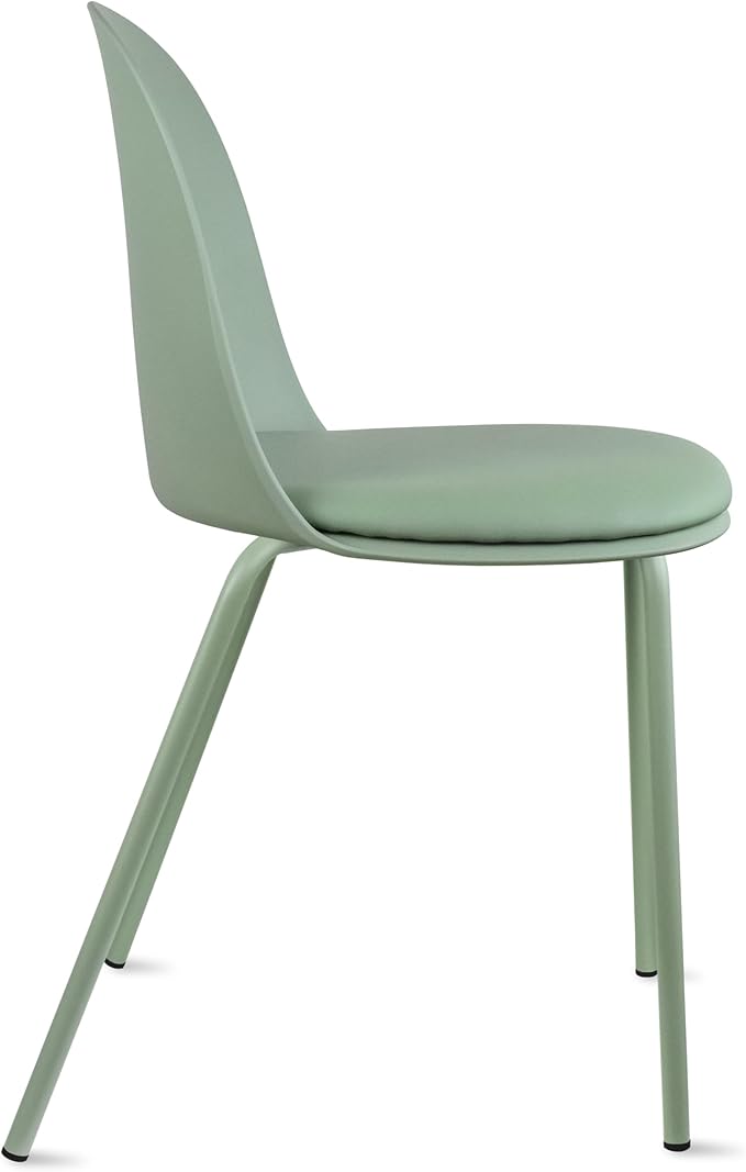 2xhome Modern Stackable Armless Dining Chair | Plastic Shell Seat with Metal Legs | Indoor or Outdoor Use | Home Kitchen Patio (2, Green, Padded Seat)