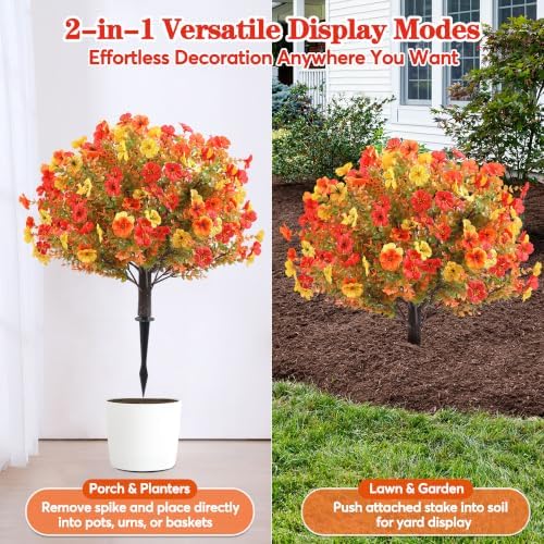 27.5" artificial topiary fall flowers w/stake for fall showing dimensions