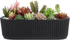 MyGift 12 Inch Ceramic Succulent Planter, Oval Matte Black Planter Pot with Drainage Holes, Indoor Plants Flower Herb Garden Pot Window Box