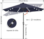 ABCCANOPY Durable Solar Led Patio Umbrellas with 32LED Lights 9FT (Navy Blue)