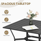 MELLCOM 63''x38'' Outdoor Dining Table for 6, E-Coating Metal Patio Dining Table with 1.57'' Umbrella Hole, All-Weather Black Rectangular Table for Porch, Garden, Backyard, Poolside, Lawn