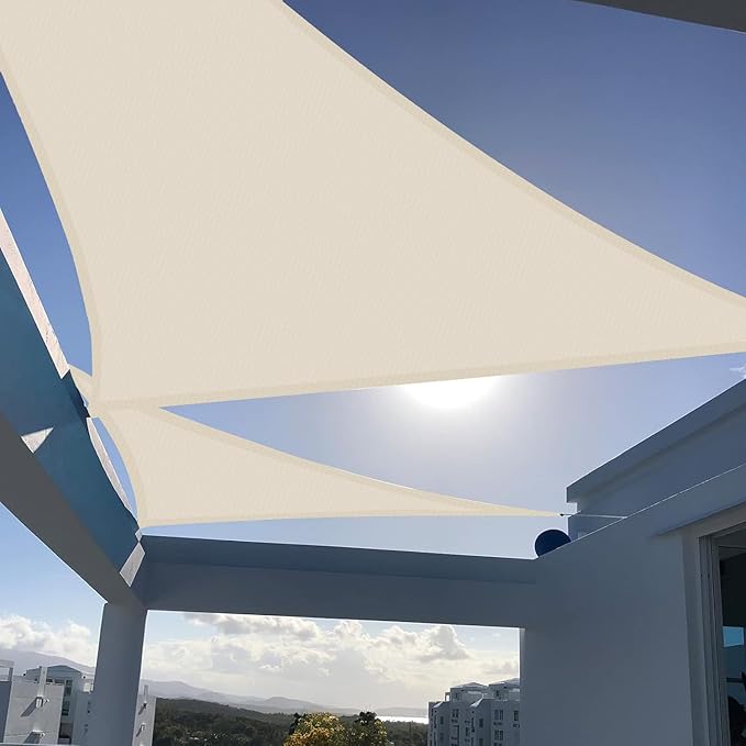 SUNNY GUARD Custom Size 11'x18'x18' Triangle Butter Cream UV Block Sunshade for Backyard Yard Deck Patio Garden Outdoor Activities and Facility(Customized)