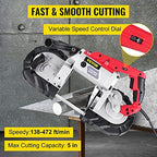 vevor portable band saw, 5inch cutting capacity corded shown in use