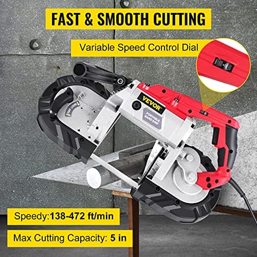 vevor portable band saw, 5inch cutting capacity corded shown in use