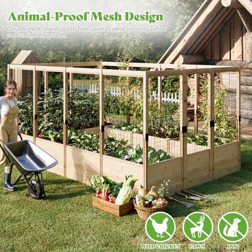 papajet 9 grids raised garden bed, u-shape wooden, side view