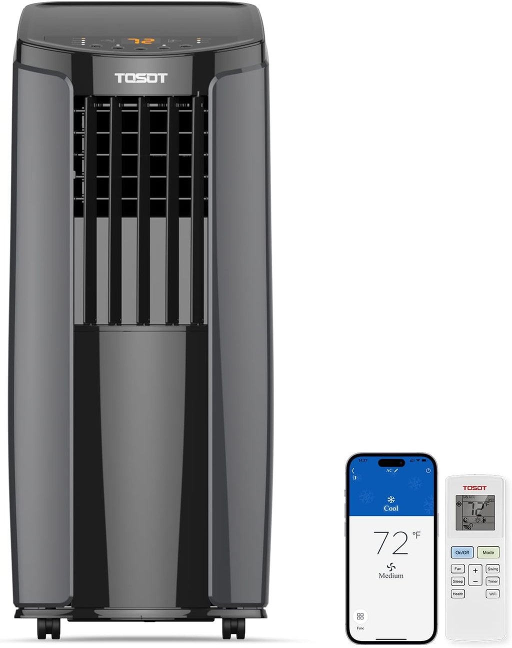tosot 10,200btu (6,200 btu sacc) portable air conditioner, main product view