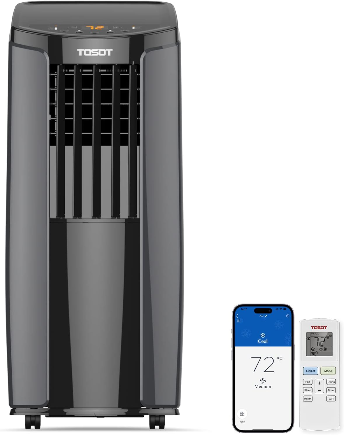 tosot 10,200btu (6,200 btu sacc) portable air conditioner, main product view
