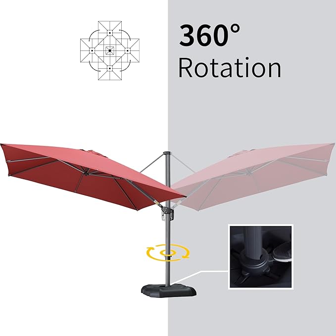 PURPLE LEAF 10' X 13' Square Cantilever Umbrella Patio Umbrella with Base Outdoor Umbrella Aluminum Offset with 360-degree Rotation for Garden Deck Pool Patio Terra