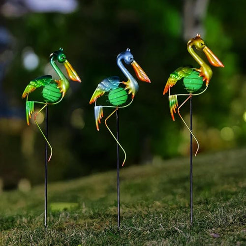 3Pcs Pelican Decorative Garden Stakes, 56.5''H Waterproof Glow in The Dark Metal Yard Decor,Luminous Spring Decorative Garden Stakes for Lawn Patio Pathway
